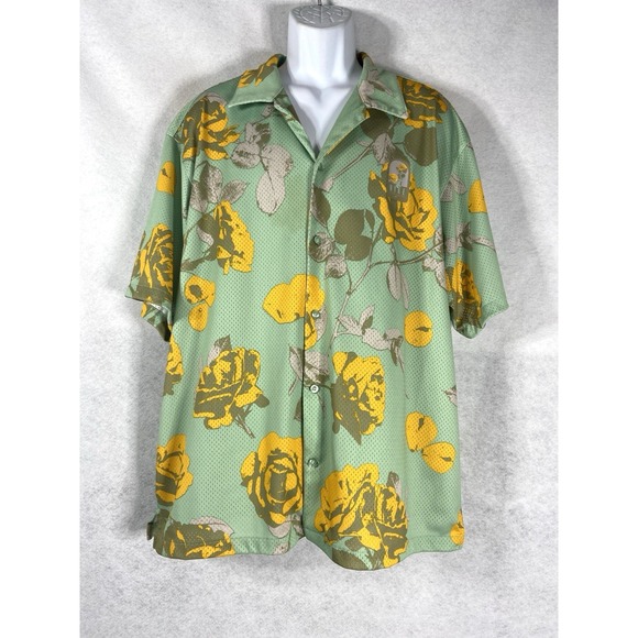Nike Other - Nike Rose City Shirt Men's XL Green Yellow Mesh Button-Up Floral Short Sleeve